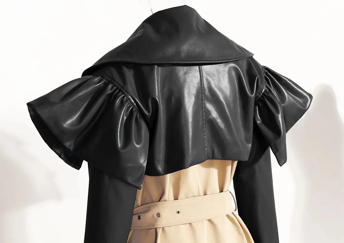 Pre Order:  Contrast Cape Top Belted Coat