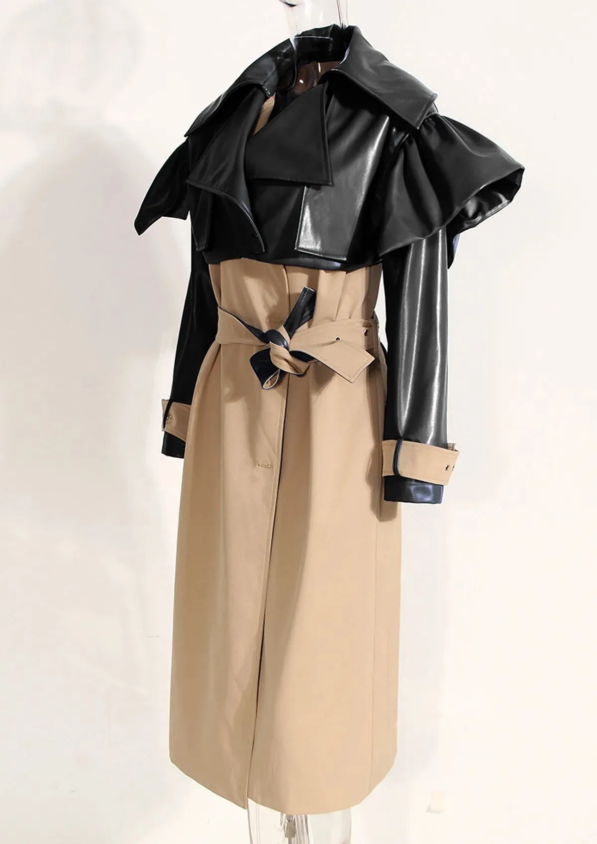 Pre Order:  Contrast Cape Top Belted Coat