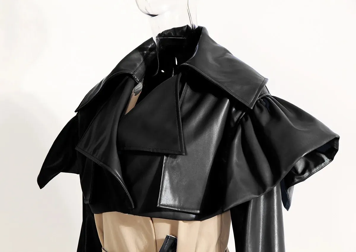 Pre Order:  Contrast Cape Top Belted Coat