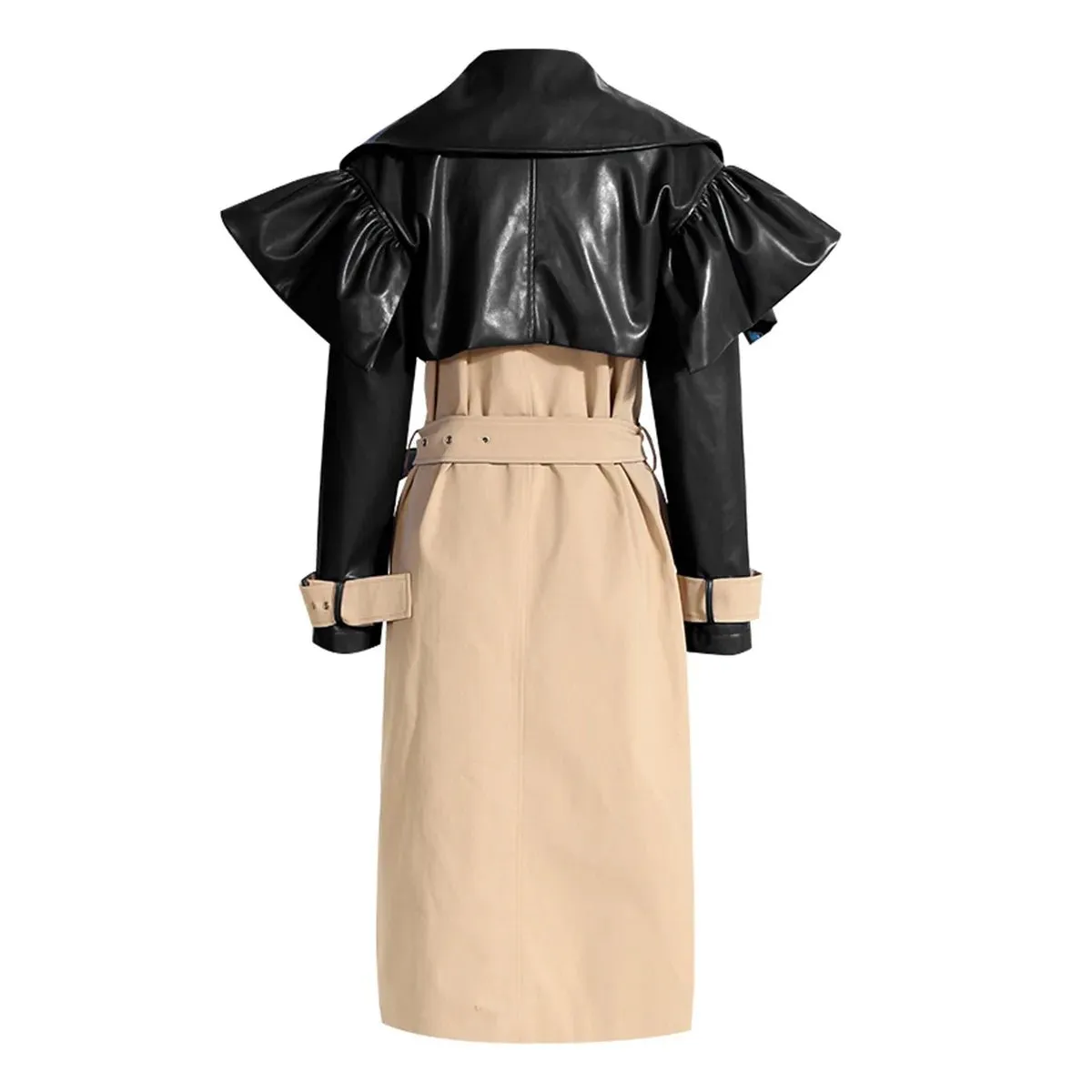 Pre Order:  Contrast Cape Top Belted Coat