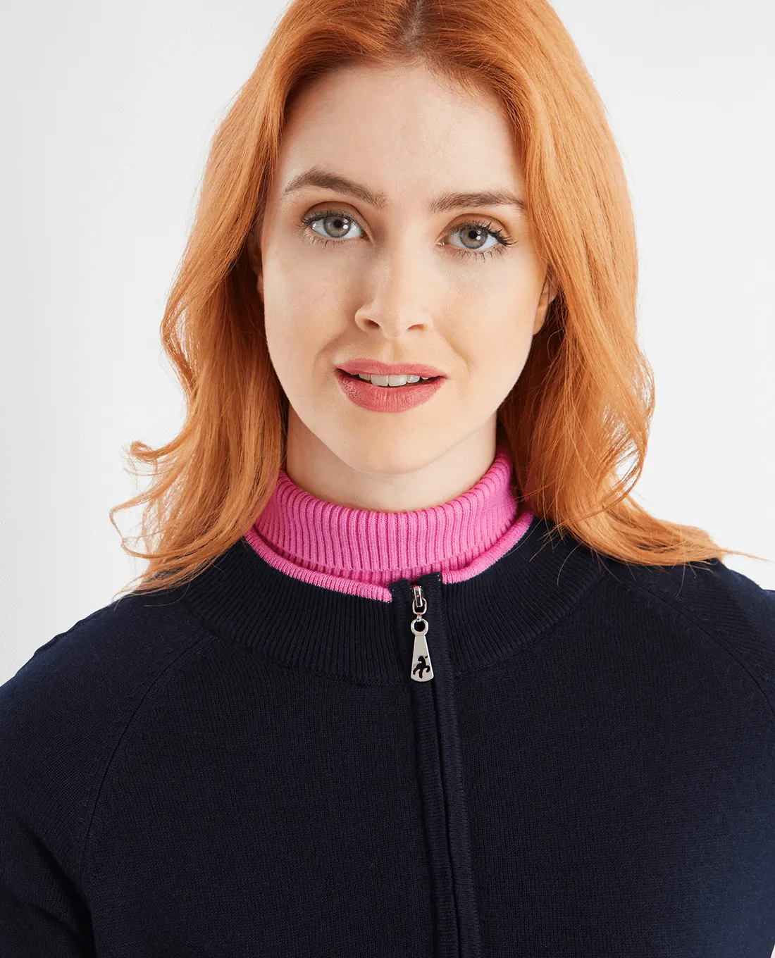 SIZE 14 - GREEN LAMB Kris Cashmere Mix Windstopper Sweater 991 Navy/Bubble Gum