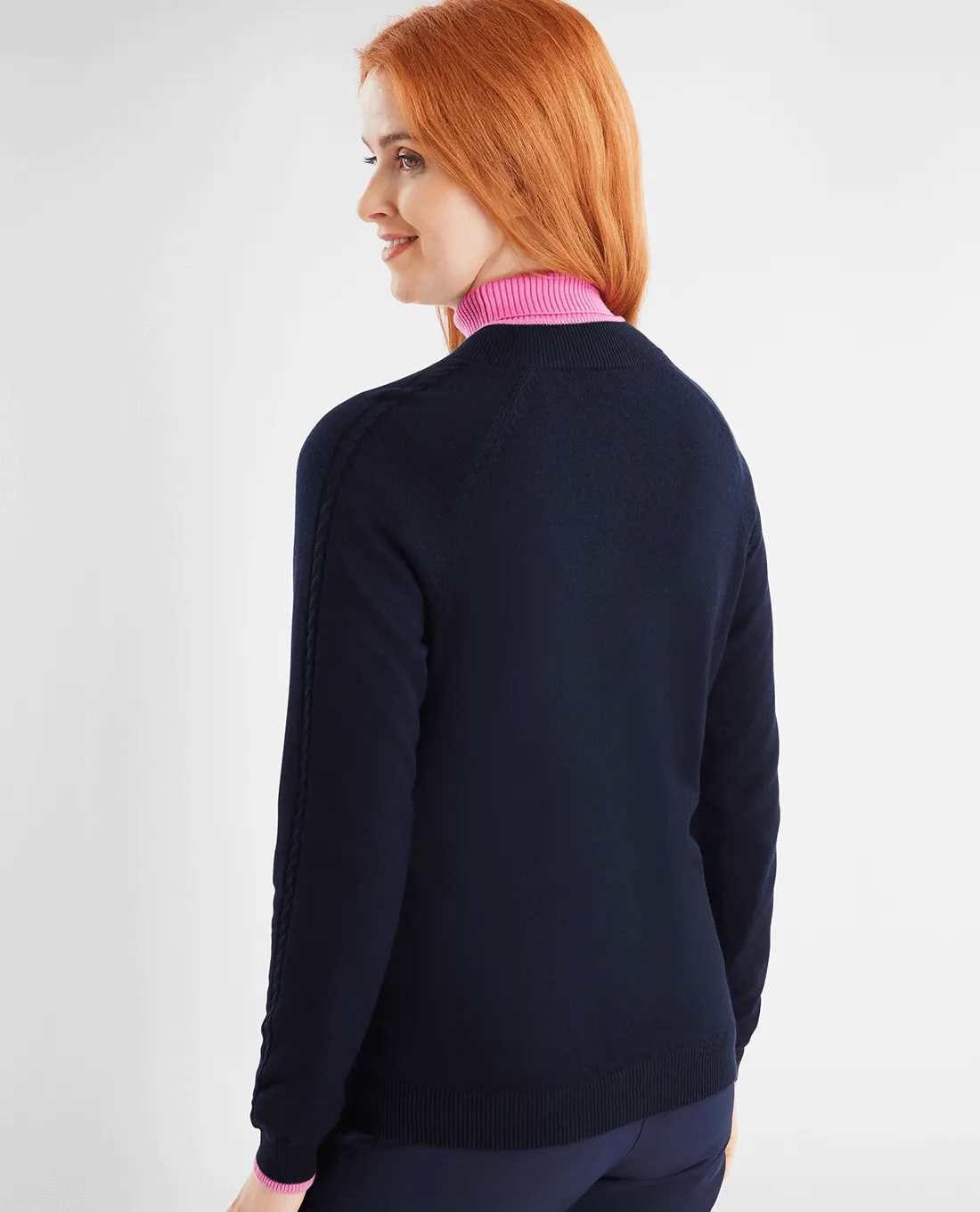 SIZE 14 - GREEN LAMB Kris Cashmere Mix Windstopper Sweater 991 Navy/Bubble Gum