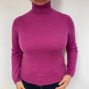Slim Magenta Pink Cashmere Polo Neck Jumper Large
