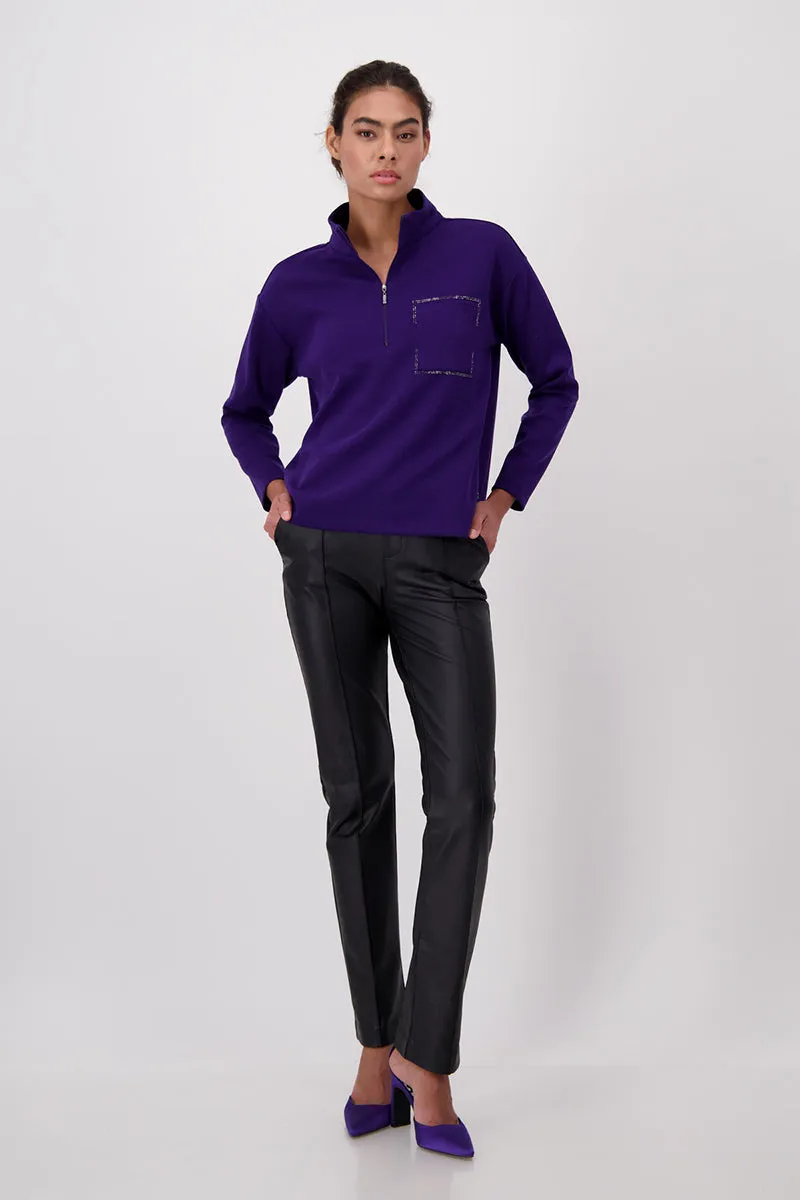 Soft Zip Sweater 807004MNR in Ink by Monari