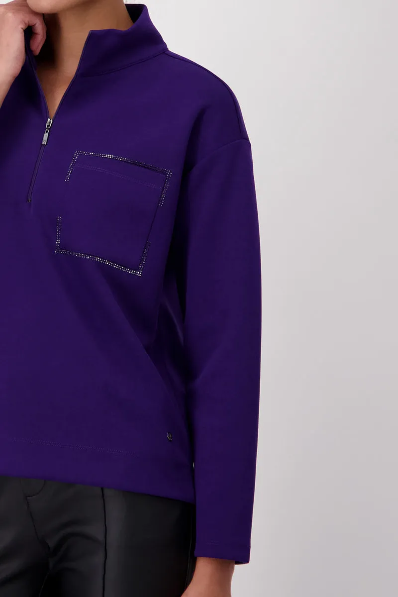 Soft Zip Sweater 807004MNR in Ink by Monari