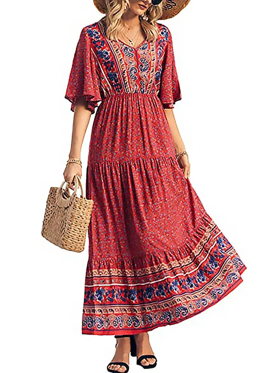 Summer Slip Dress Abstract Print V-Neck Sleeveless Tie-up Slim Long Elegant Slim Fitted Fashion Casual Women Dress
