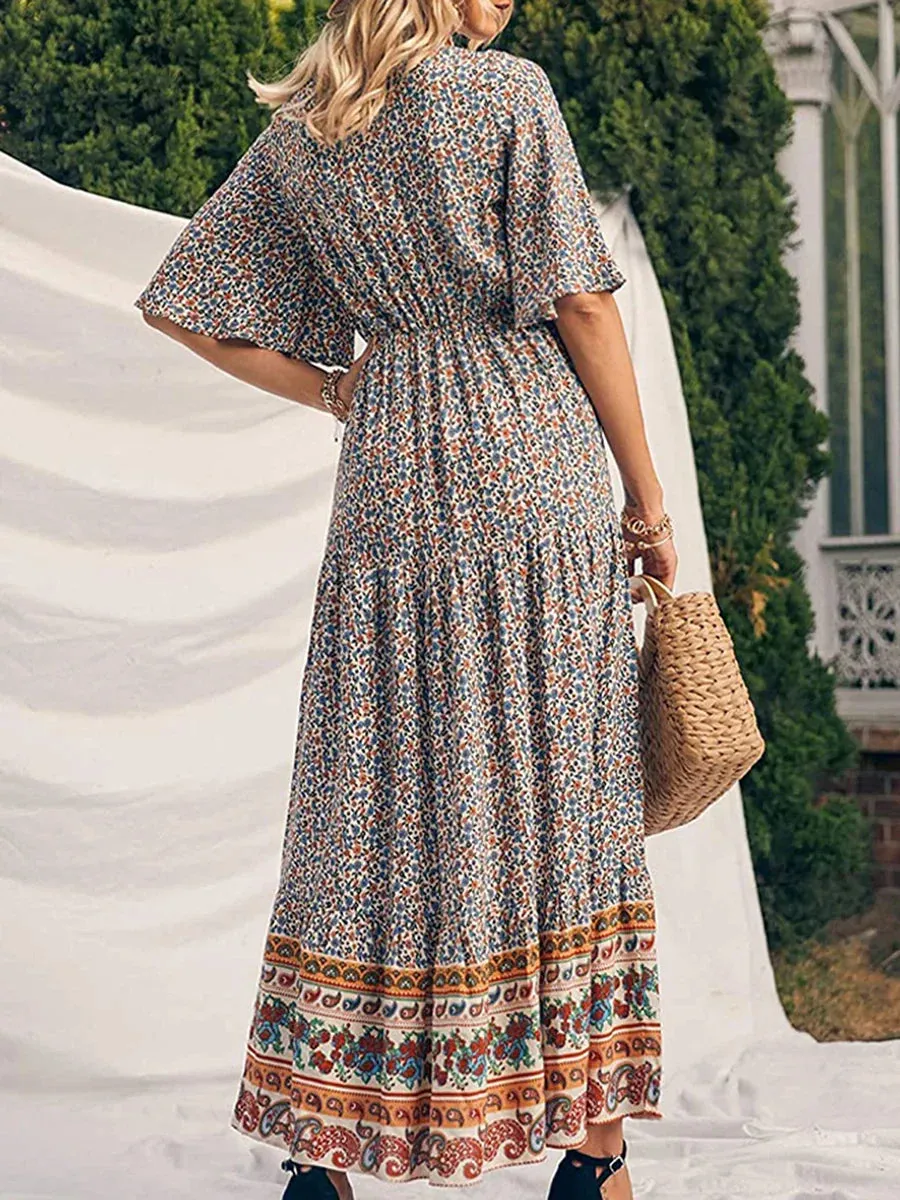 Summer Slip Dress Abstract Print V-Neck Sleeveless Tie-up Slim Long Elegant Slim Fitted Fashion Casual Women Dress