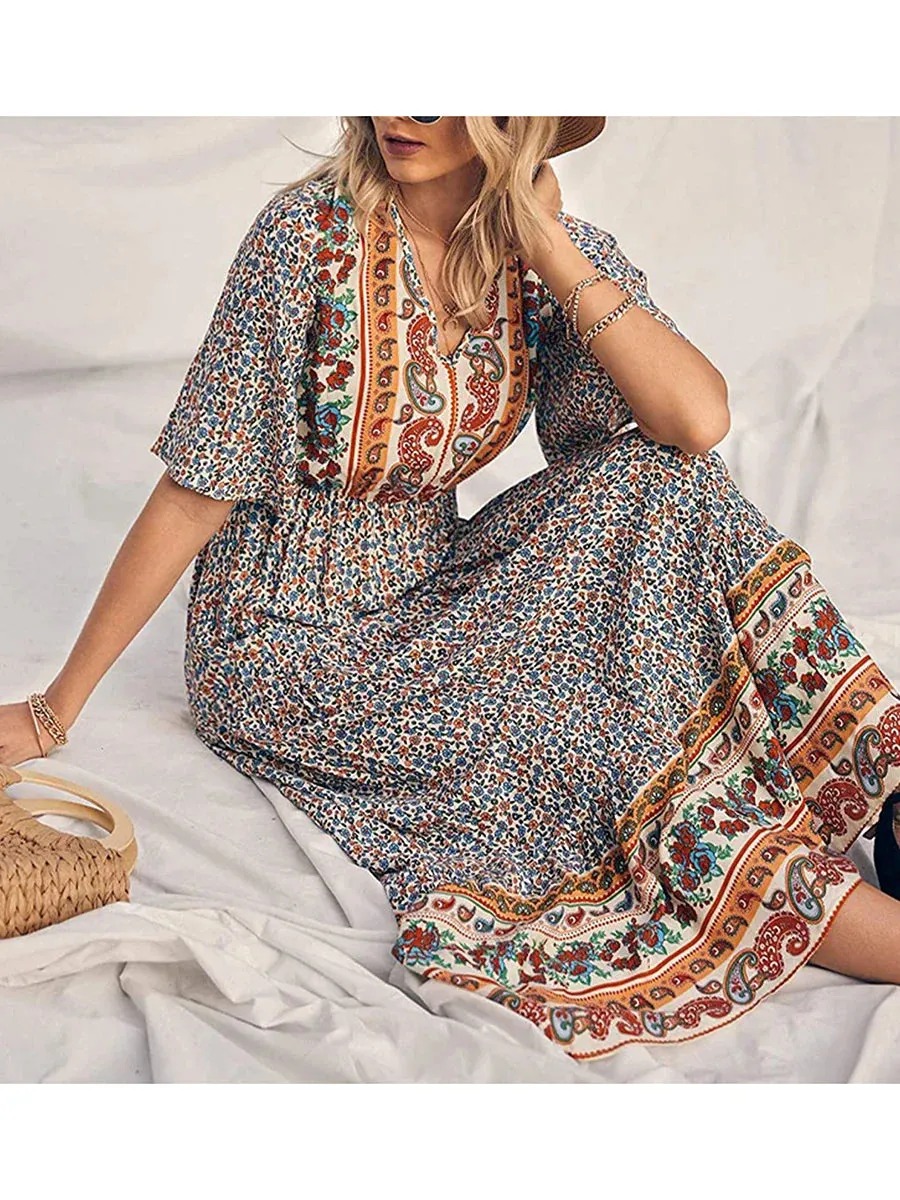 Summer Slip Dress Abstract Print V-Neck Sleeveless Tie-up Slim Long Elegant Slim Fitted Fashion Casual Women Dress