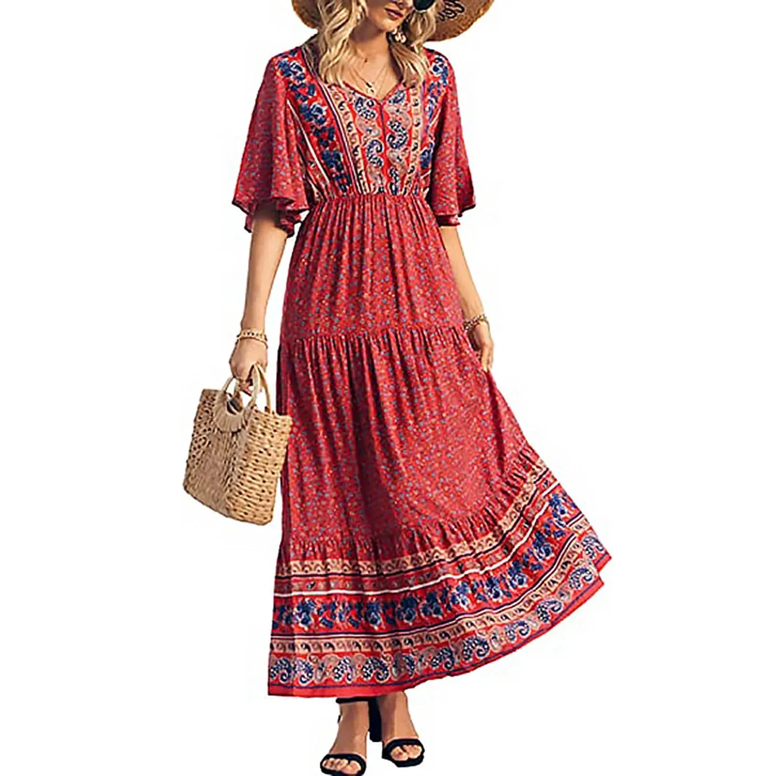 Summer Slip Dress Abstract Print V-Neck Sleeveless Tie-up Slim Long Elegant Slim Fitted Fashion Casual Women Dress