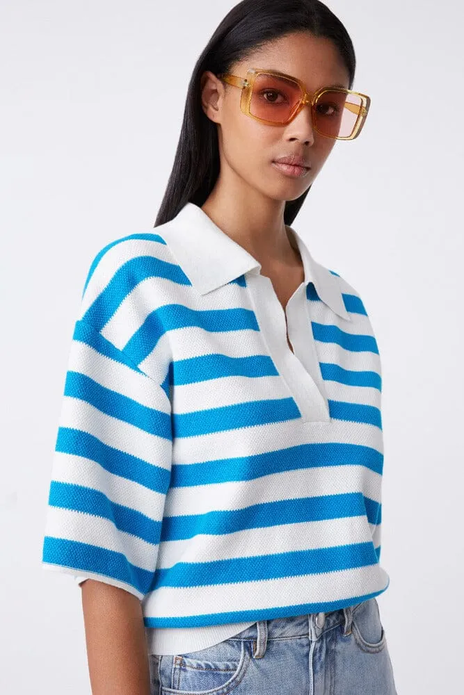 Suncoo Pablito Striped Polo Sweater - Blue