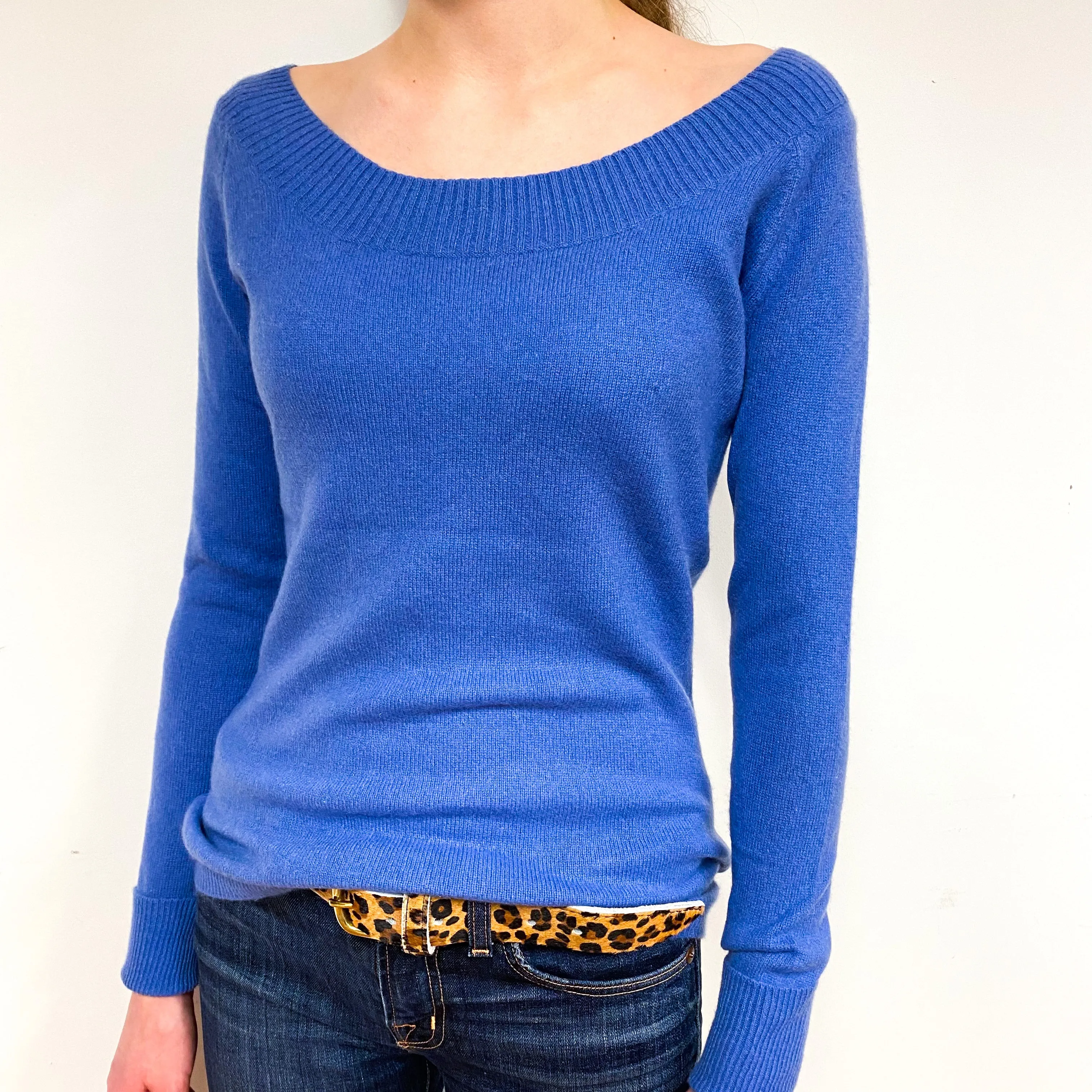 Tanzanite Blue Cashmere Scoop Neck Jumper Extra Small