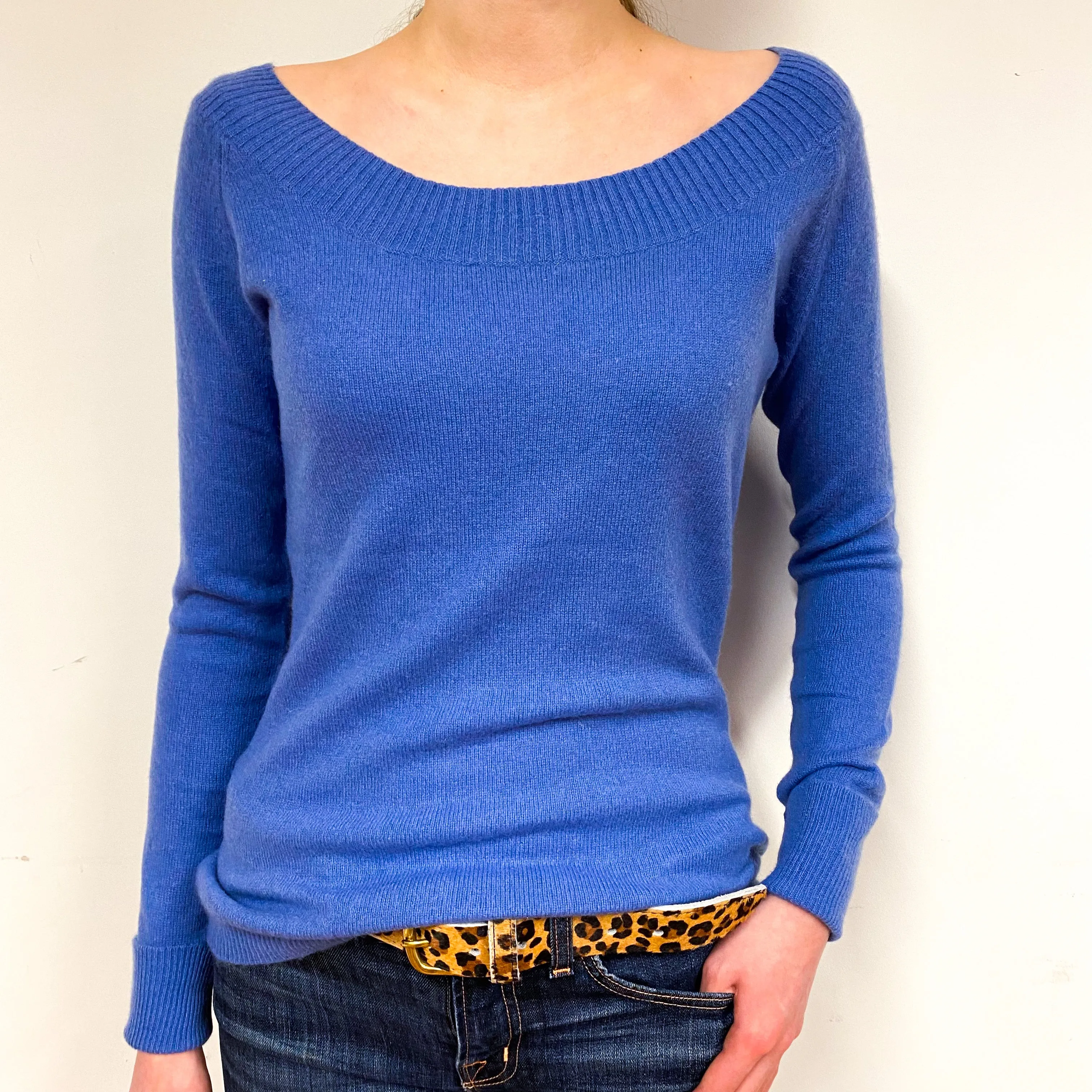 Tanzanite Blue Cashmere Scoop Neck Jumper Extra Small