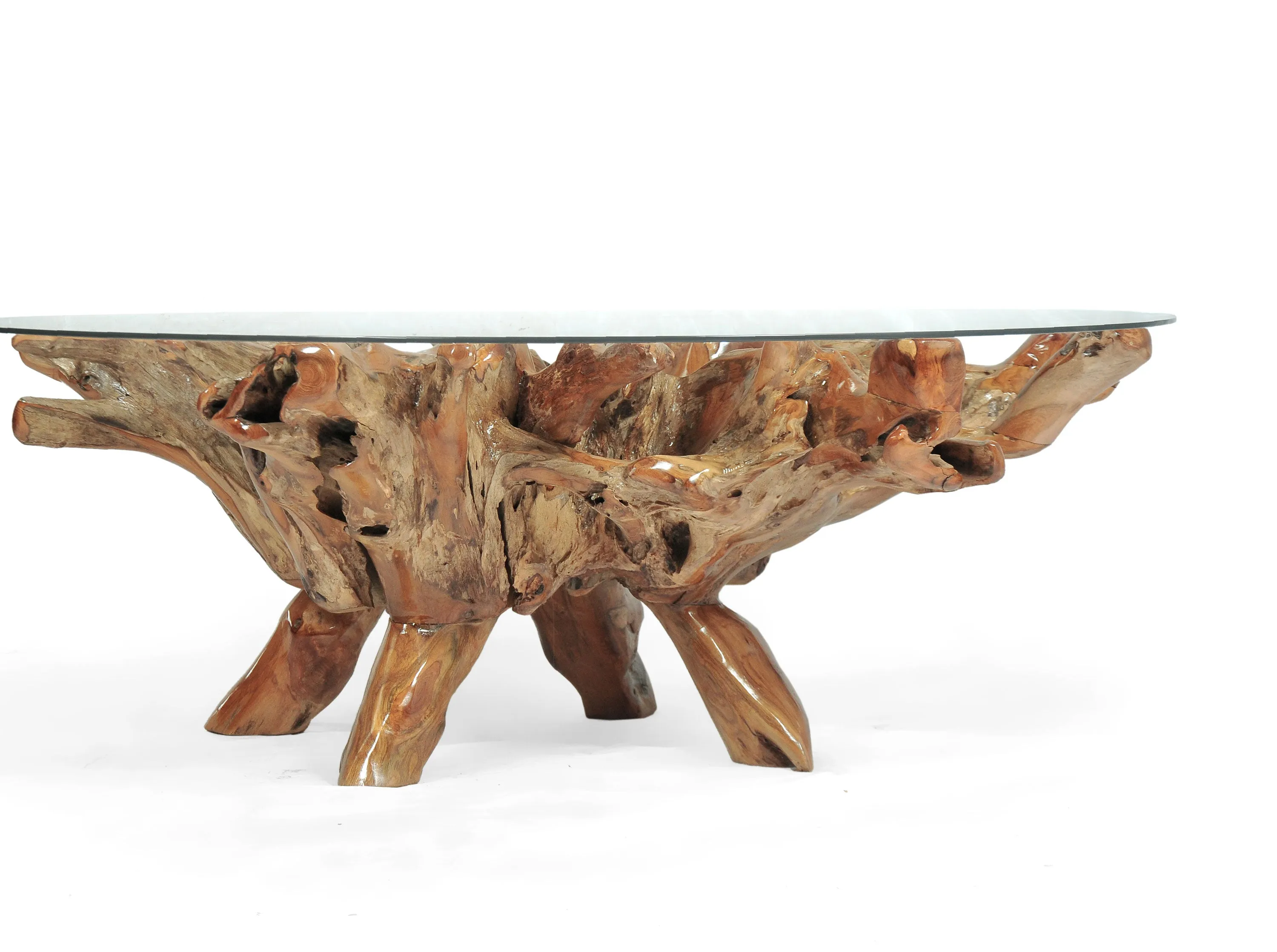 Teak Wood Root Coffee Table including a 63" Round Glass Top