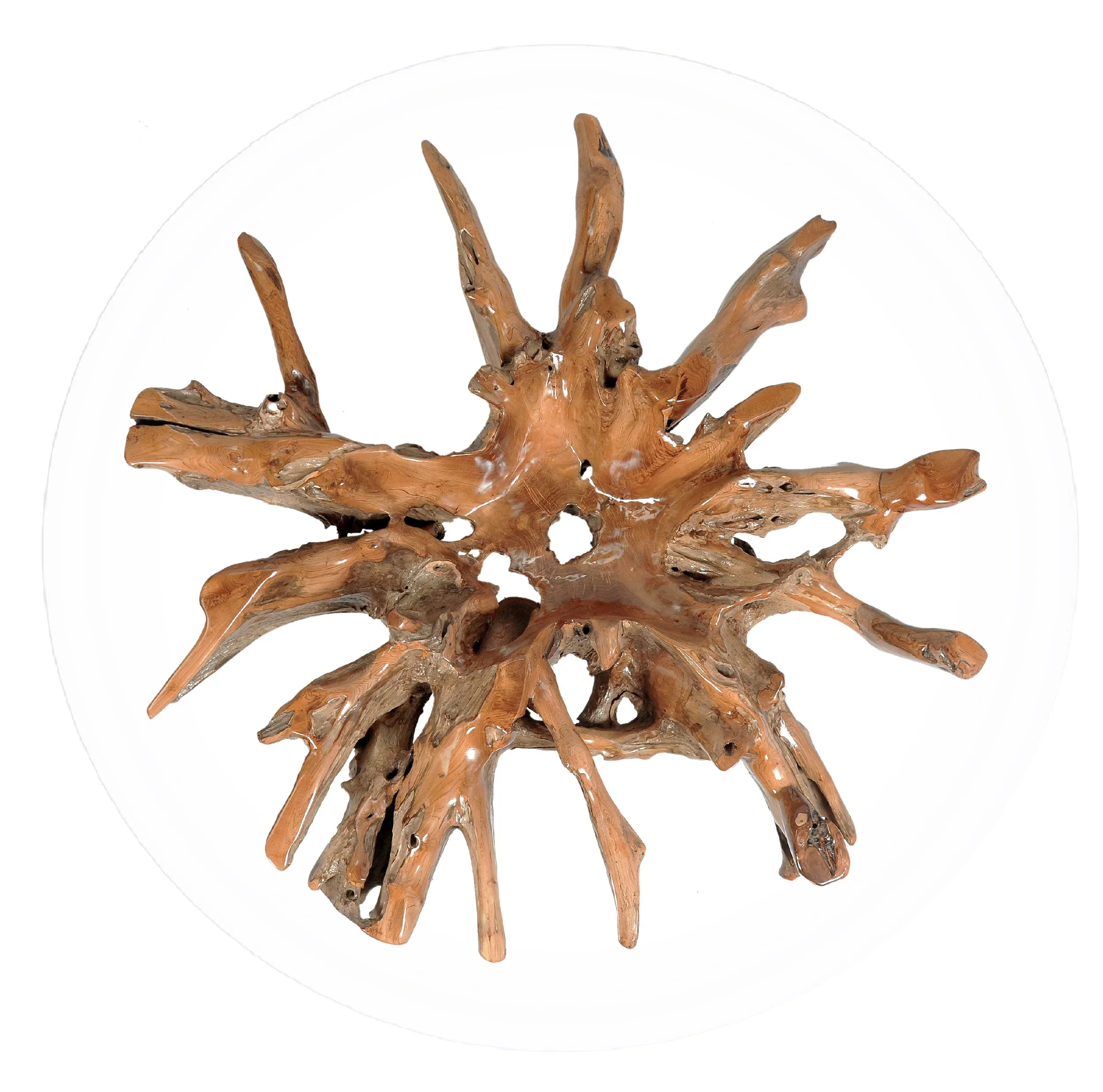 Teak Wood Root Coffee Table including a 63" Round Glass Top