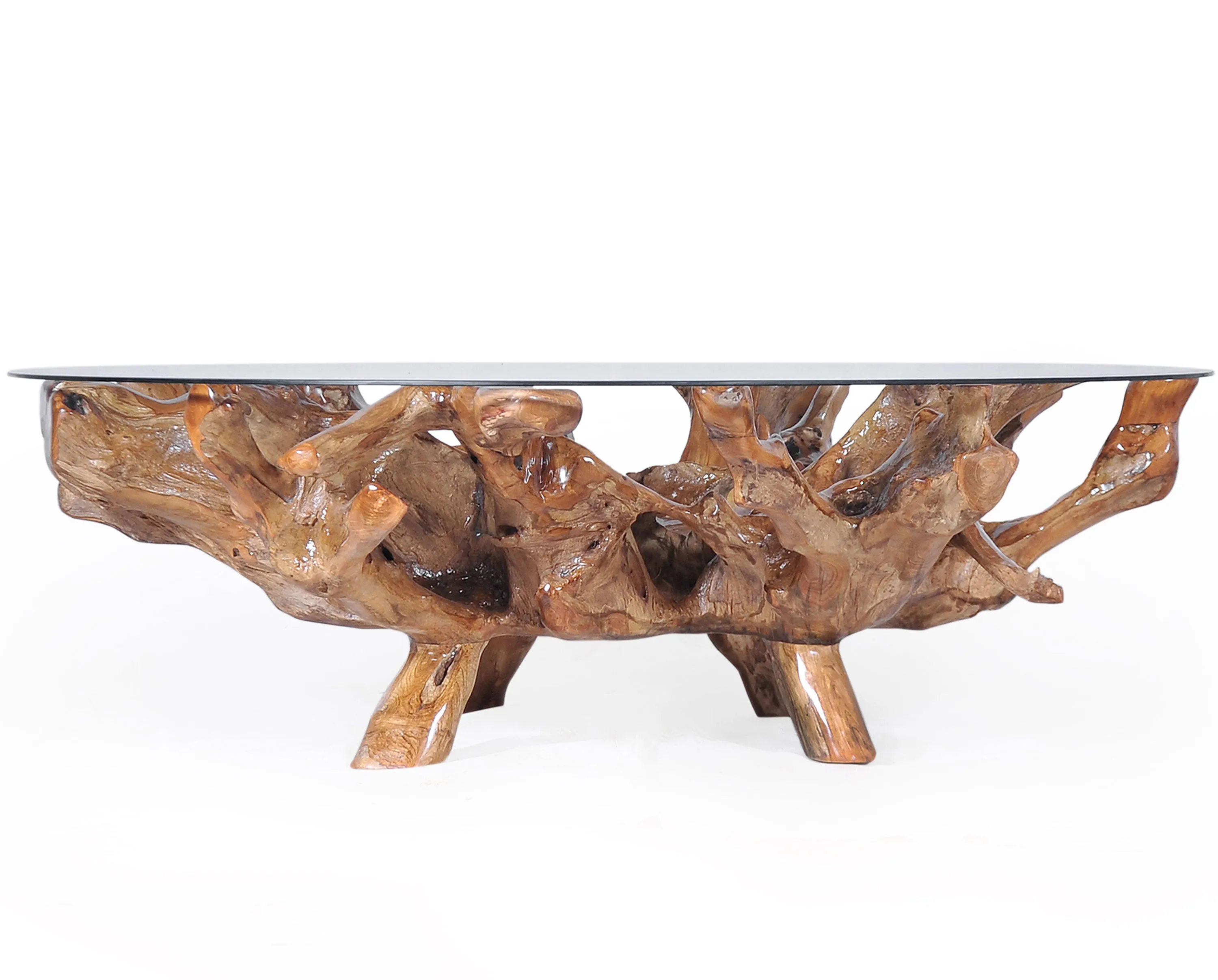 Teak Wood Root Coffee Table including a 63" Round Glass Top