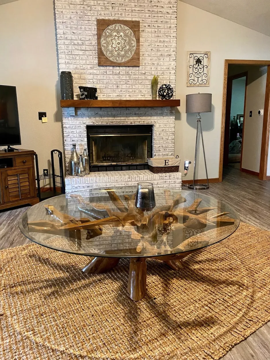 Teak Wood Root Coffee Table including a 63" Round Glass Top