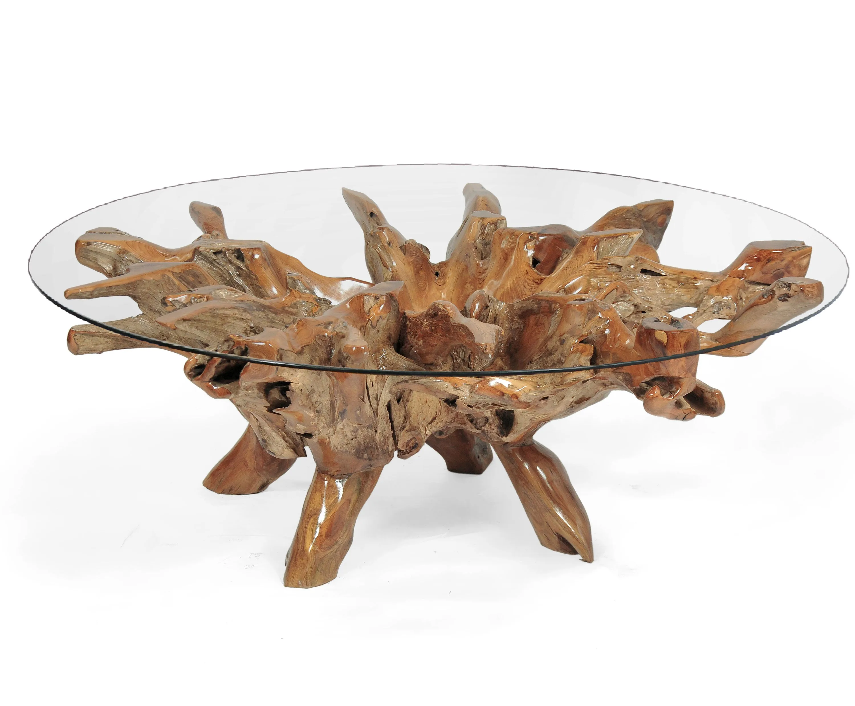 Teak Wood Root Coffee Table including a 63" Round Glass Top