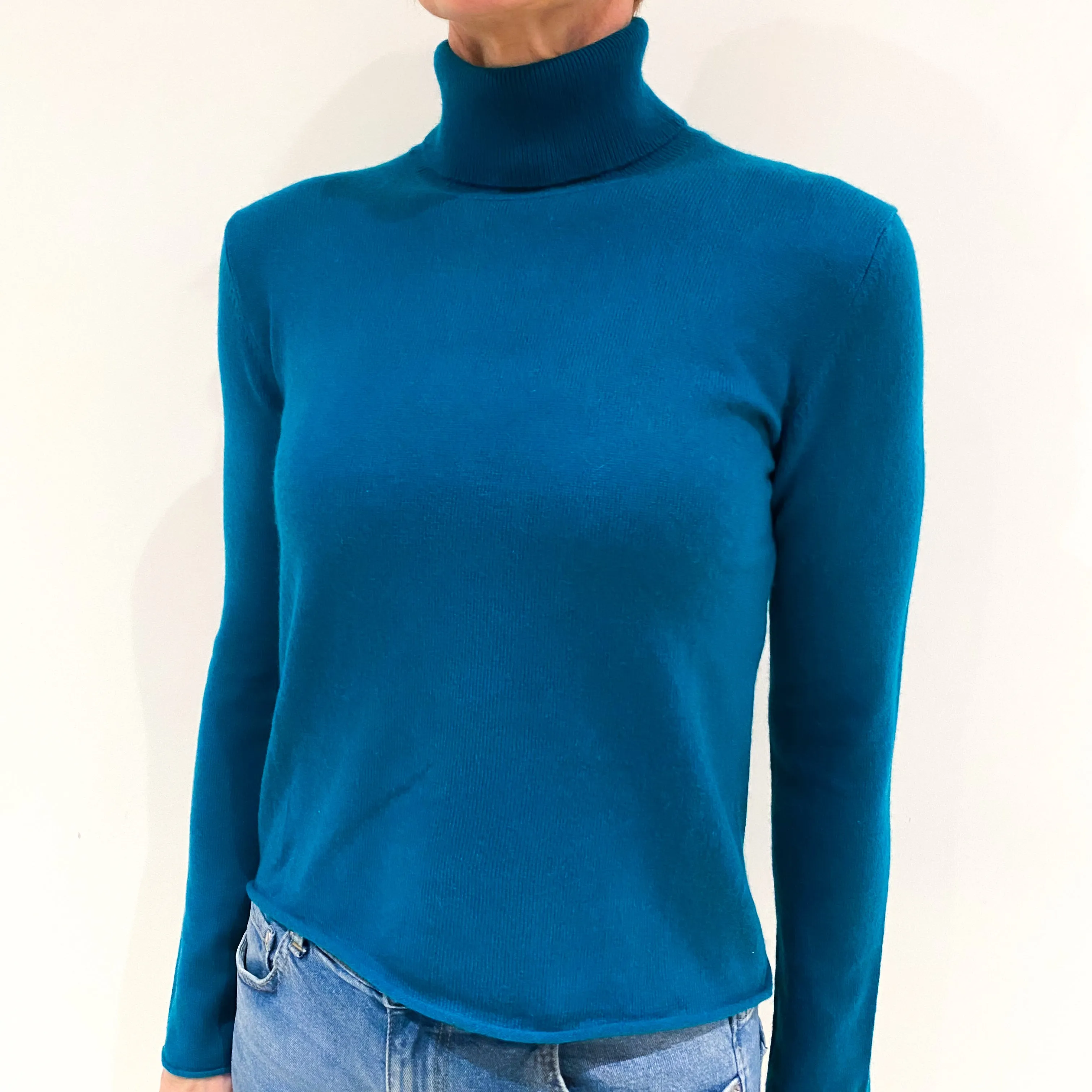 Teal Green Cashmere Polo Neck Jumper Small