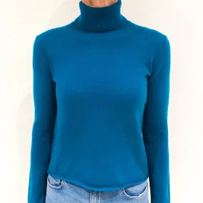 Teal Green Cashmere Polo Neck Jumper Small