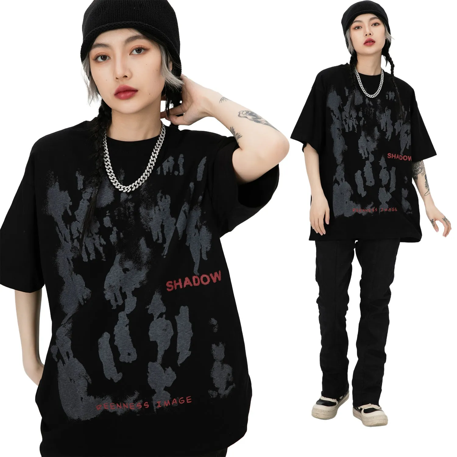 Toleet 90s streetwear Street High Street Abstract Figure Theme Oversize Short Sleeve T-shirt