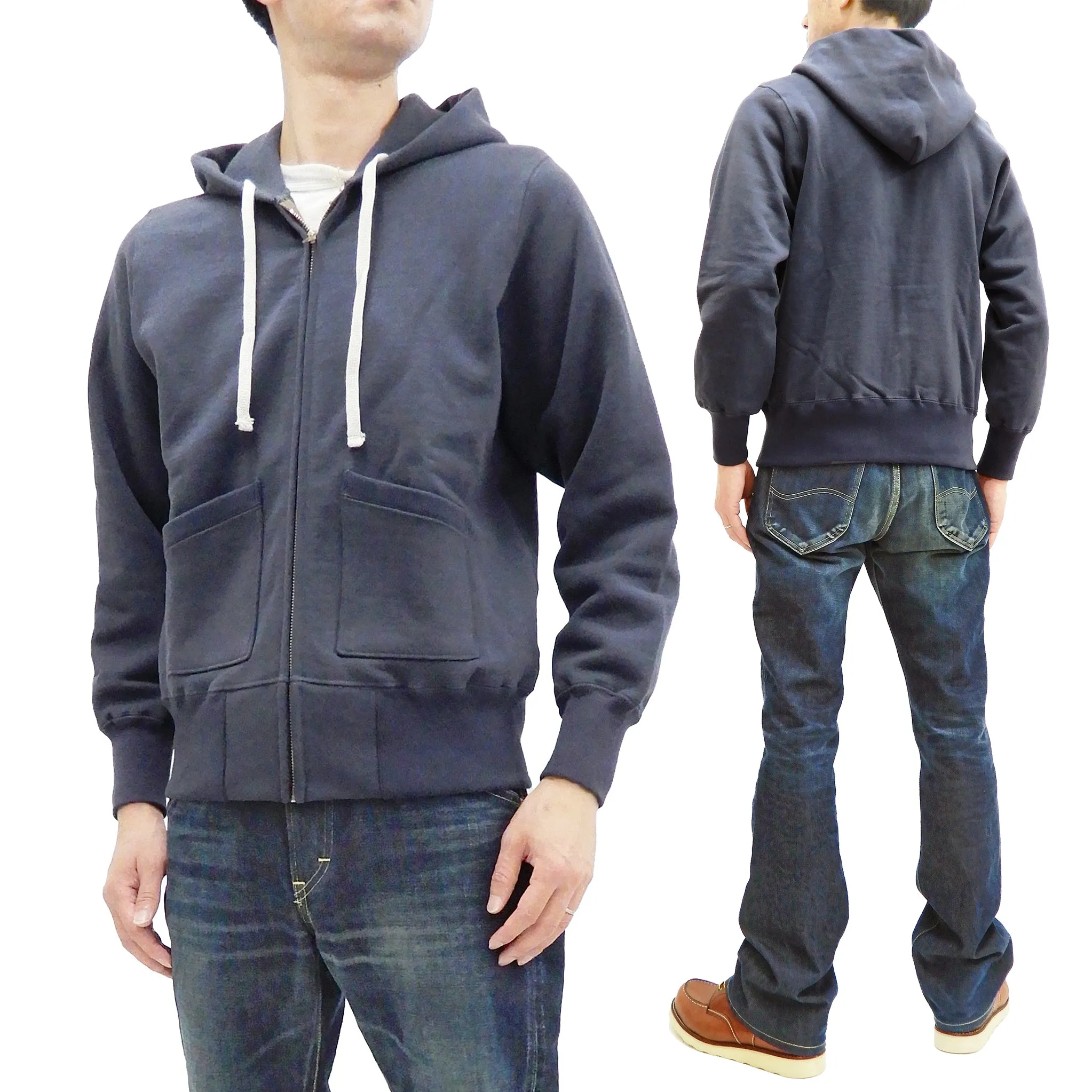 TOYS McCOY Hoodie Men's Vintage inspired Plain Zip Front Hooded Sweatshirt TMC2065 141-Faded-bluish-gray