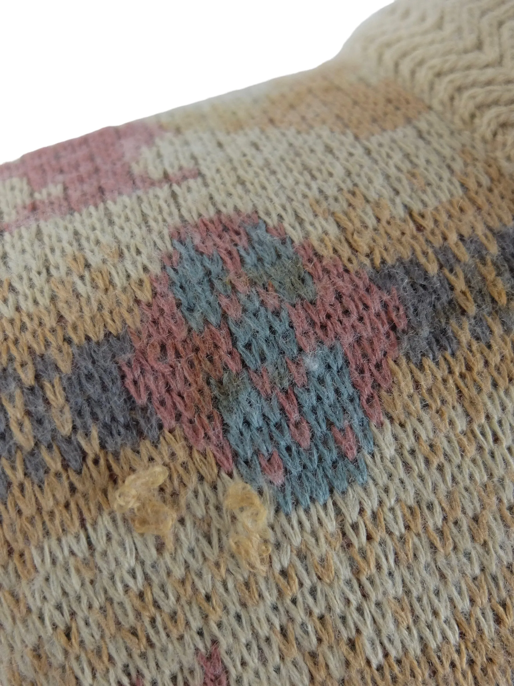 Vintage 80s Mens Wool Blend Bohemian Hippie Tan Multicoloured Abstract Patterned Knit Pullover Sweater Jumper | Size M