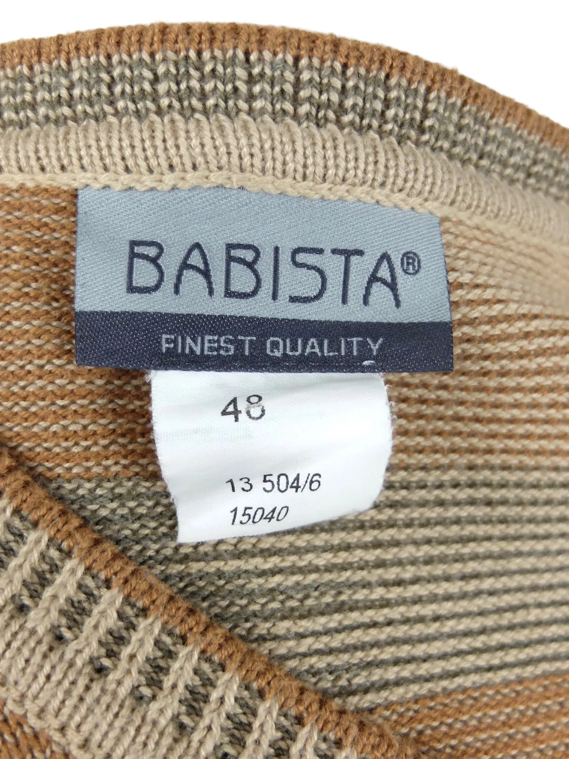 Vintage 90s Bohemian Hippie Abstract Neutral Tones Beige & Khaki Green Striped Knit V-Neck Pullover Sweater Jumper | Women’s Size M