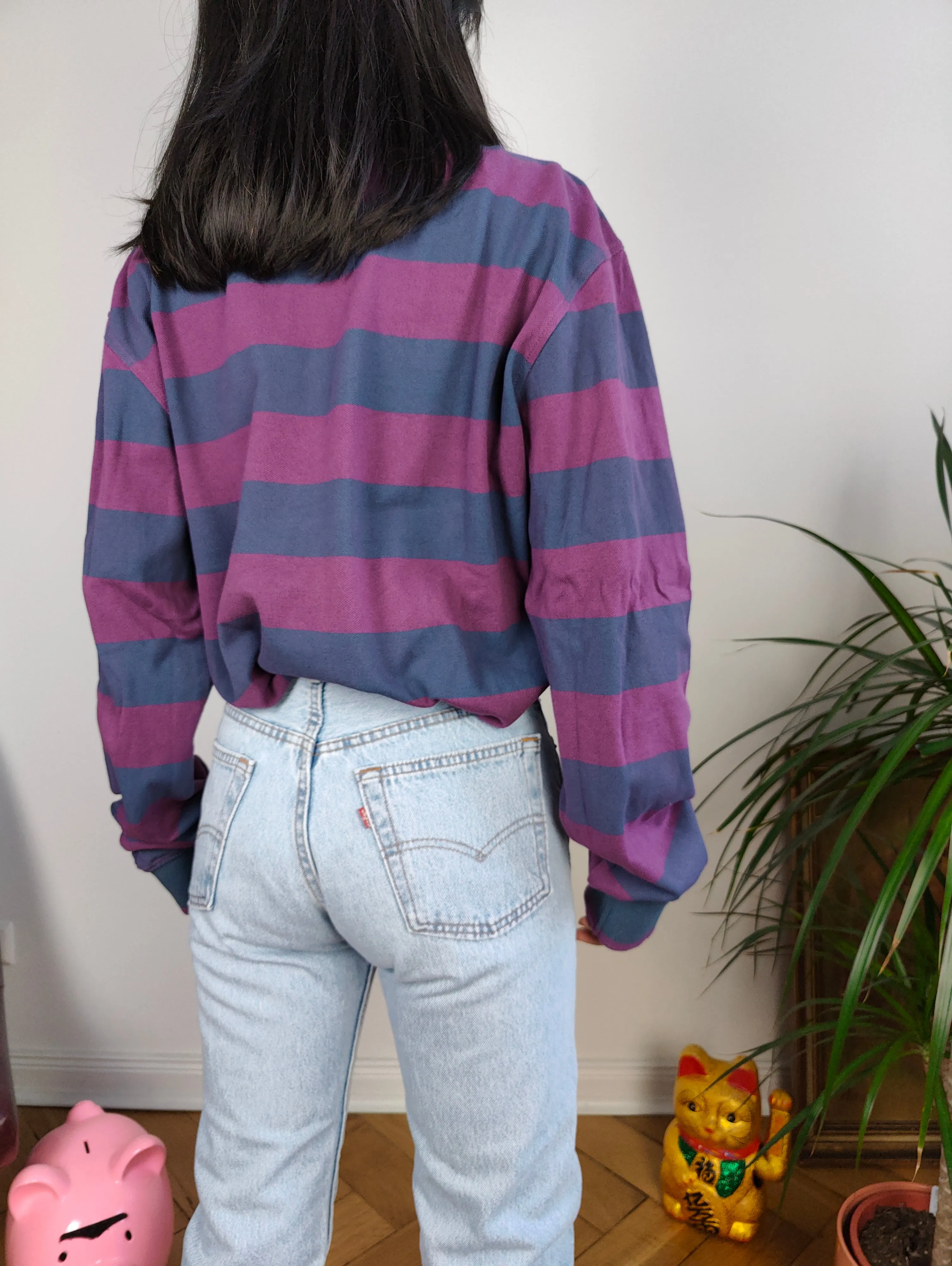 Vintage Robe di Kappa polo shirt long sleeve purple blue stripe pattern rugby sweatshirt women unisex men L-XL