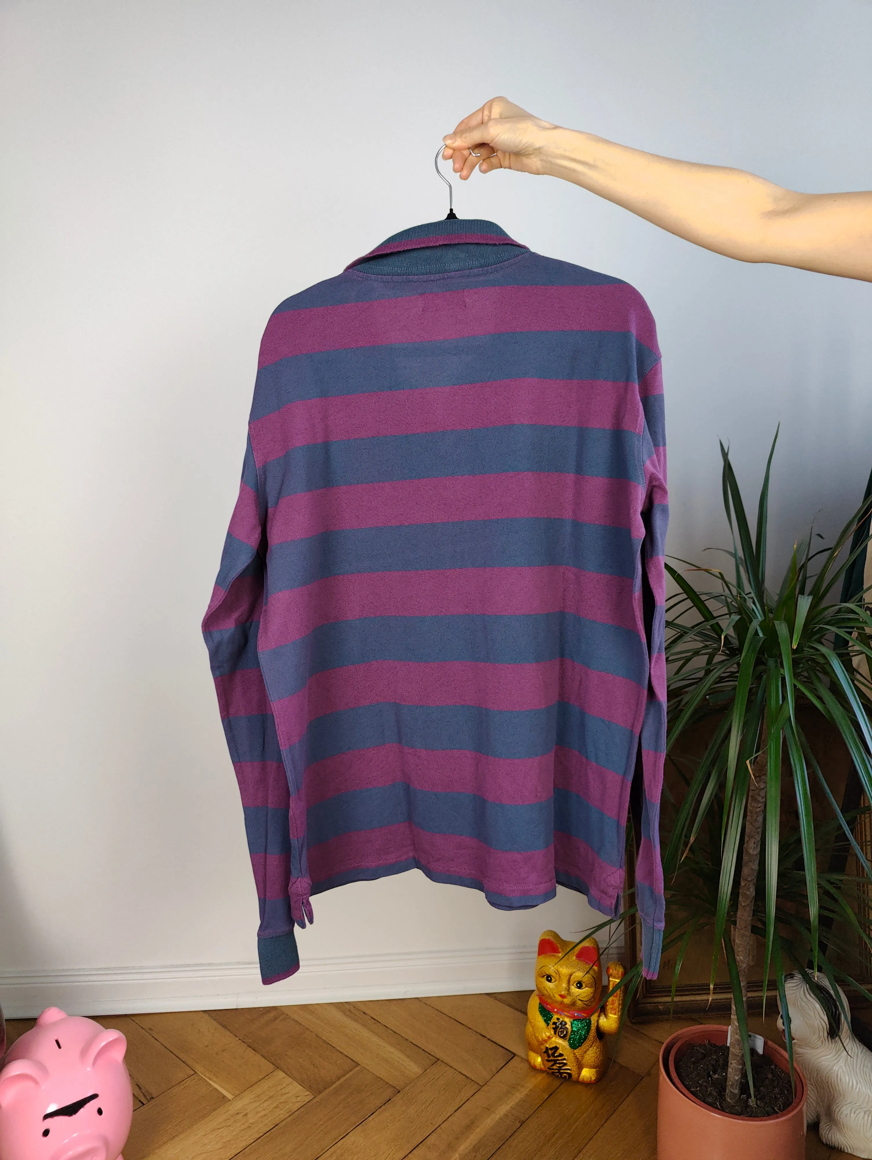 Vintage Robe di Kappa polo shirt long sleeve purple blue stripe pattern rugby sweatshirt women unisex men L-XL