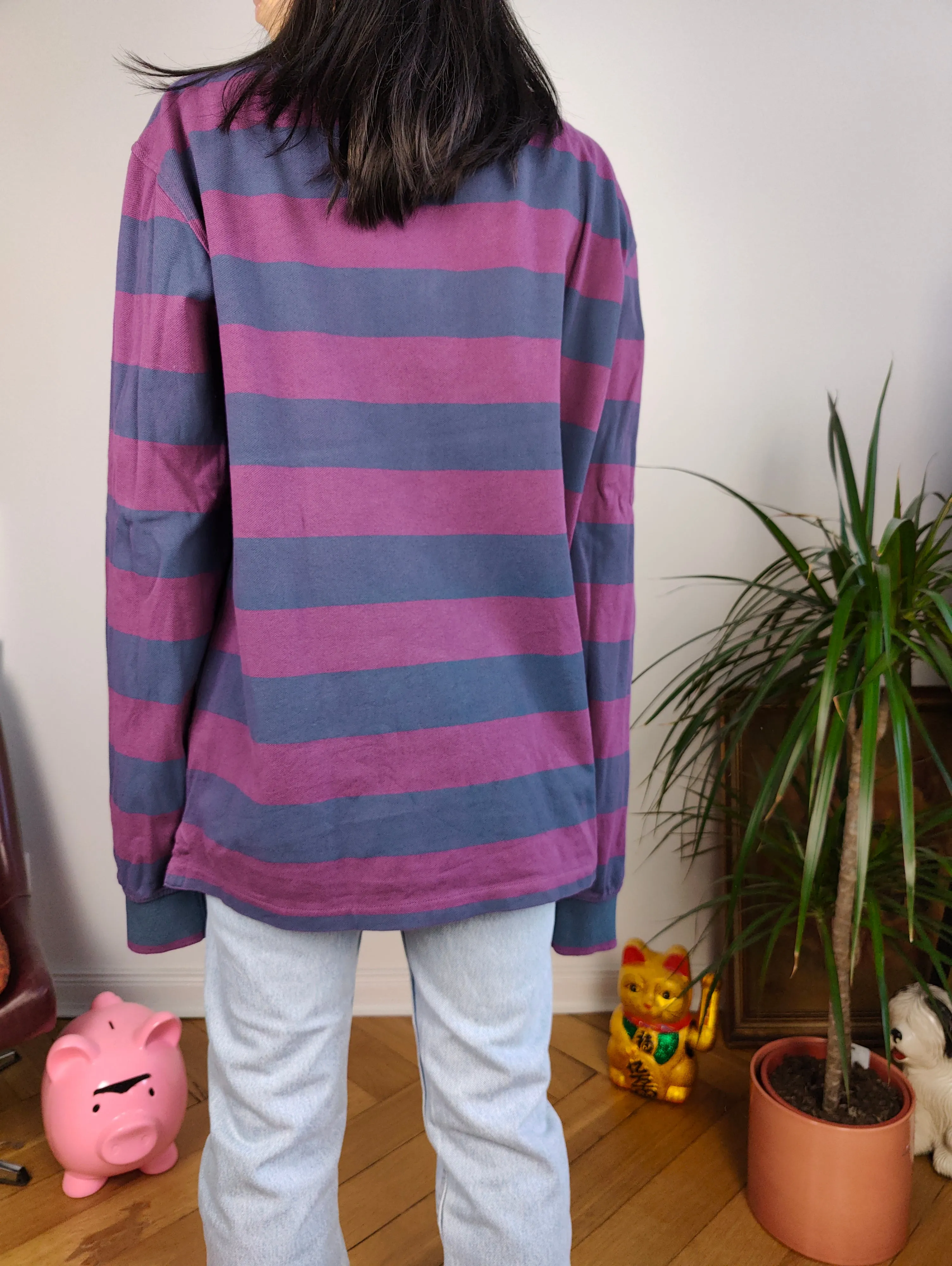 Vintage Robe di Kappa polo shirt long sleeve purple blue stripe pattern rugby sweatshirt women unisex men L-XL