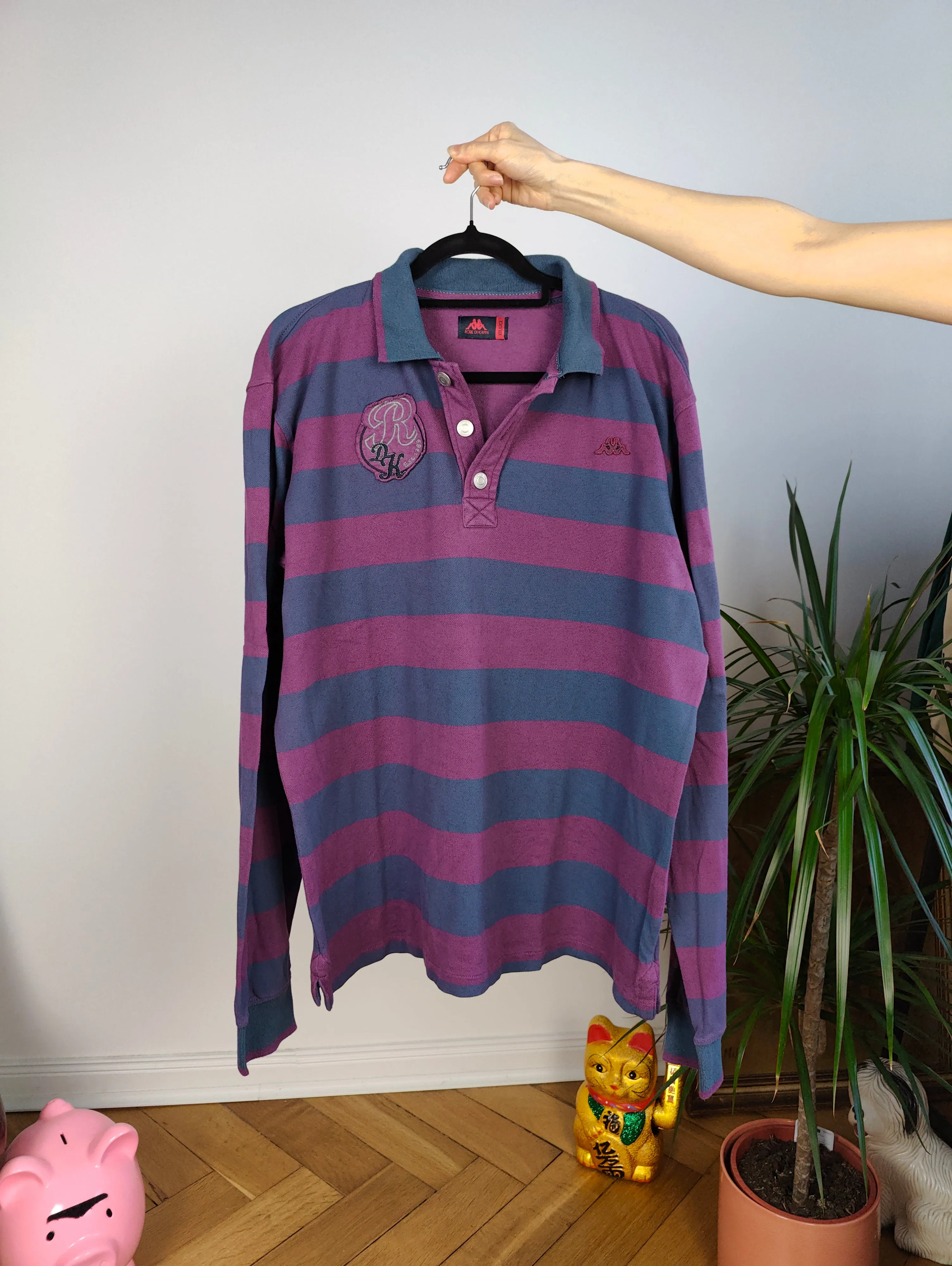 Vintage Robe di Kappa polo shirt long sleeve purple blue stripe pattern rugby sweatshirt women unisex men L-XL