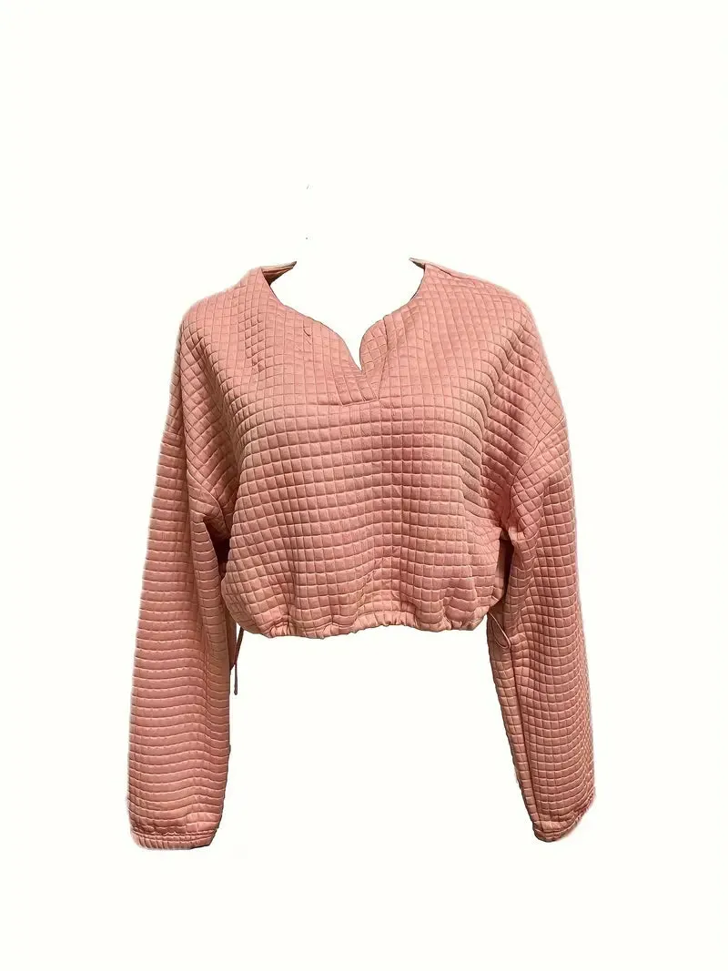White Textured Crew Neck Drawstring Sweatshirt