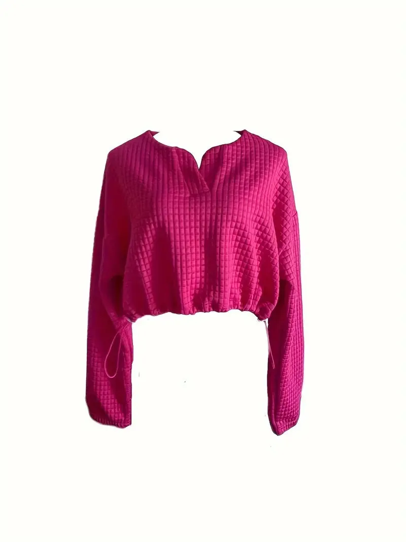 White Textured Crew Neck Drawstring Sweatshirt