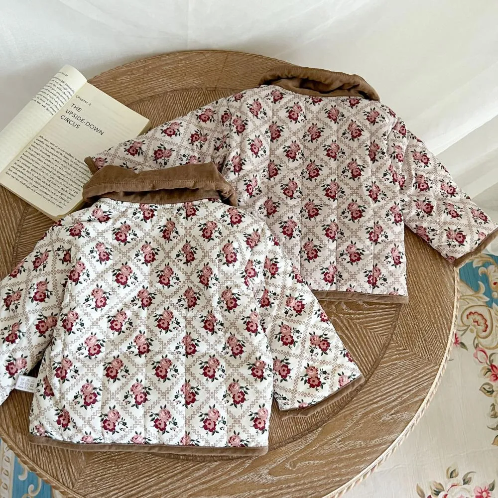 Winter Baby Floral Pocket Quilted Thick Coat Wholesale Baby Clothes