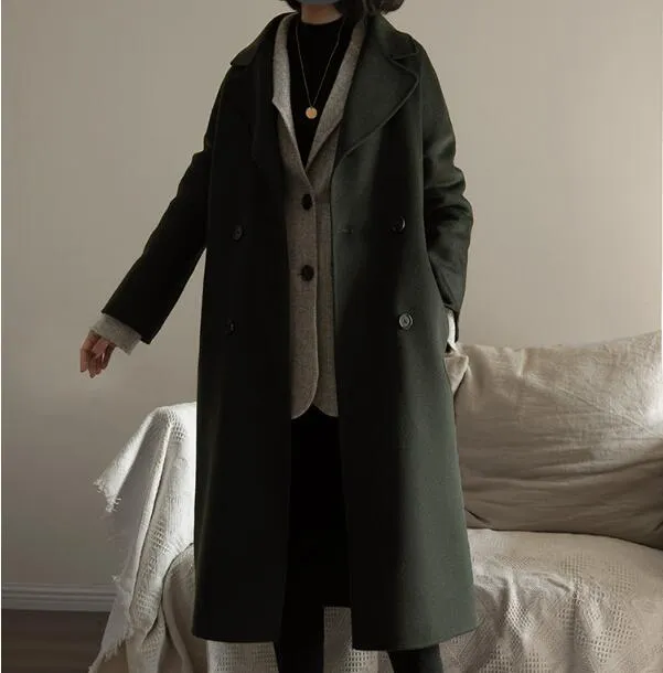 Winter Black Wool Coats Long Women Wool Coat Jacket/8900