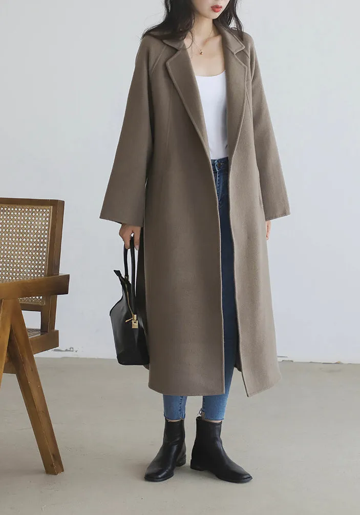Women Wool Coat, Double-Sided Cashmere Coat Women's Long Over-The-Knee Wool Coat