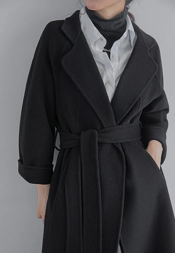 Women Wool Coat, Double-Sided Cashmere Coat Women's Long Over-The-Knee Wool Coat