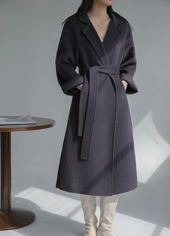 Women Wool Coat, Double-Sided Cashmere Coat Women's Long Over-The-Knee Wool Coat