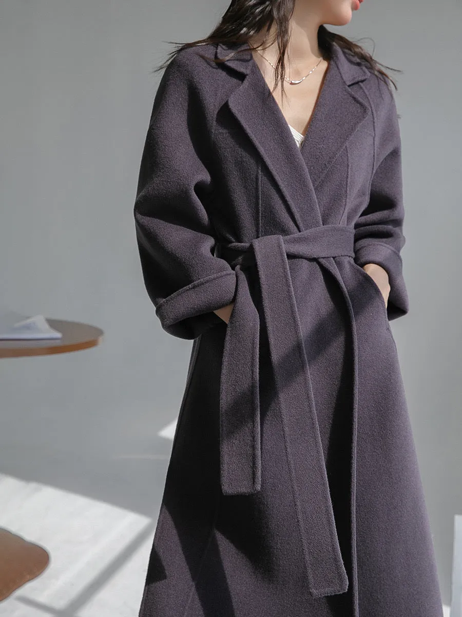 Women Wool Coat, Double-Sided Cashmere Coat Women's Long Over-The-Knee Wool Coat