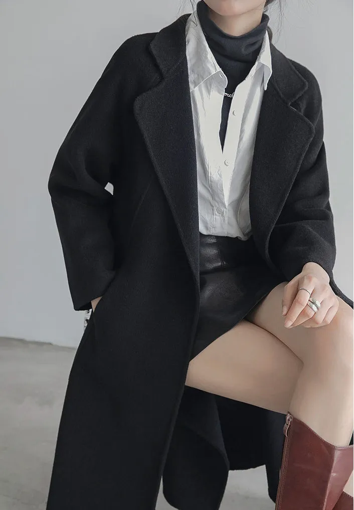 Women Wool Coat, Double-Sided Cashmere Coat Women's Long Over-The-Knee Wool Coat