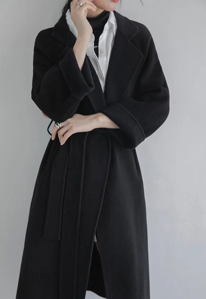 Women Wool Coat, Double-Sided Cashmere Coat Women's Long Over-The-Knee Wool Coat