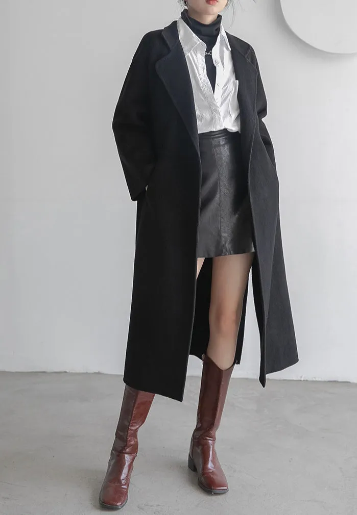 Women Wool Coat, Double-Sided Cashmere Coat Women's Long Over-The-Knee Wool Coat