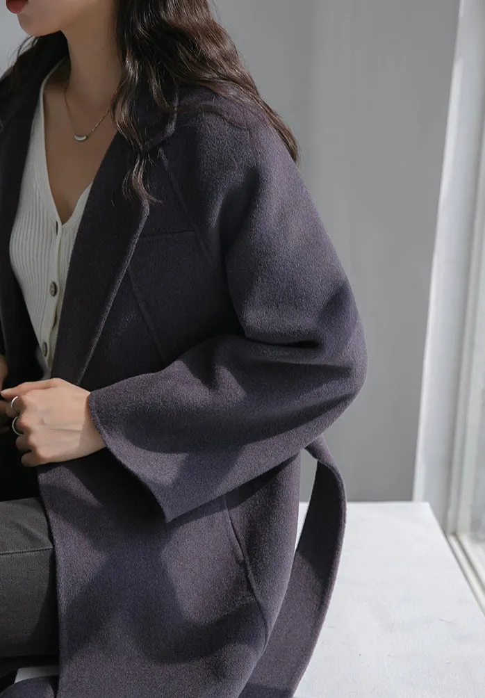 Women Wool Coat, Double-Sided Cashmere Coat Women's Long Over-The-Knee Wool Coat