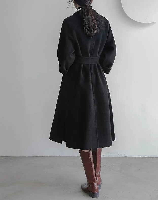 Women Wool Coat, Double-Sided Cashmere Coat Women's Long Over-The-Knee Wool Coat