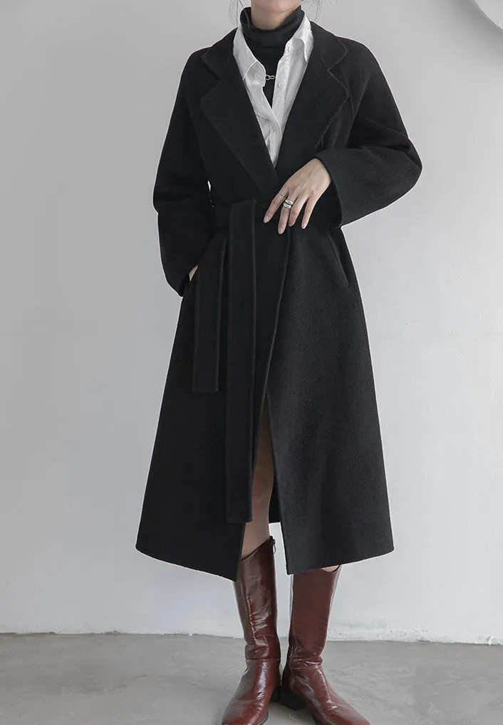 Women Wool Coat, Double-Sided Cashmere Coat Women's Long Over-The-Knee Wool Coat