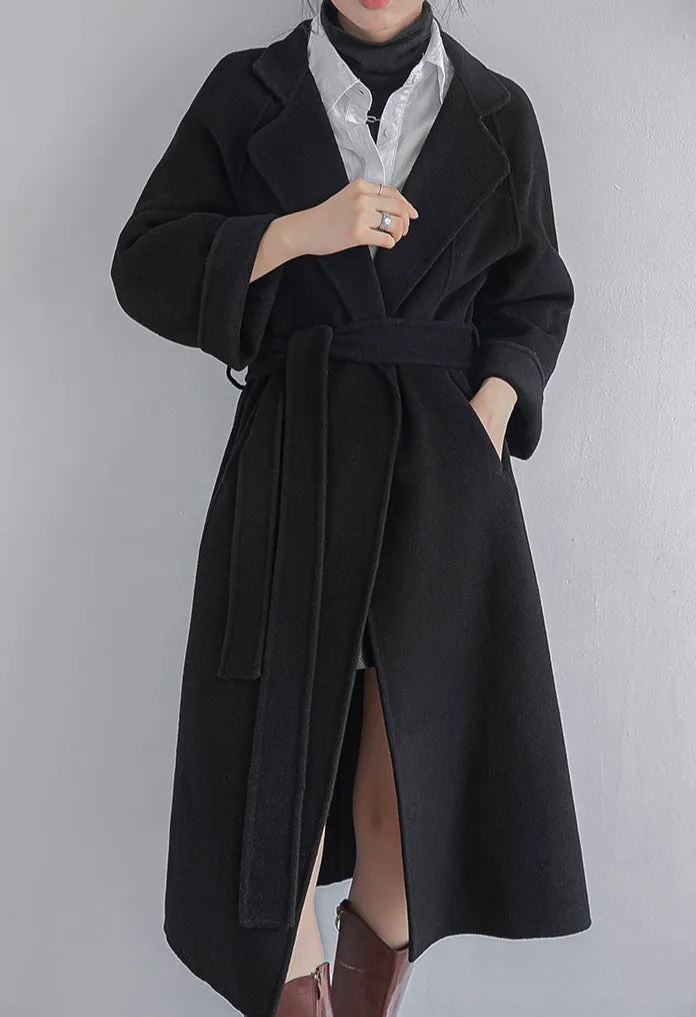 Women Wool Coat, Double-Sided Cashmere Coat Women's Long Over-The-Knee Wool Coat