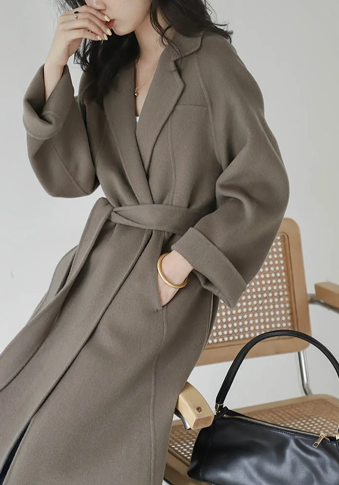 Women Wool Coat, Double-Sided Cashmere Coat Women's Long Over-The-Knee Wool Coat