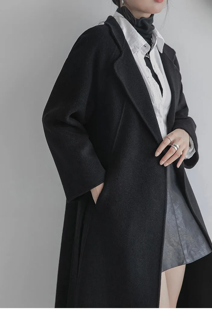 Women Wool Coat, Double-Sided Cashmere Coat Women's Long Over-The-Knee Wool Coat