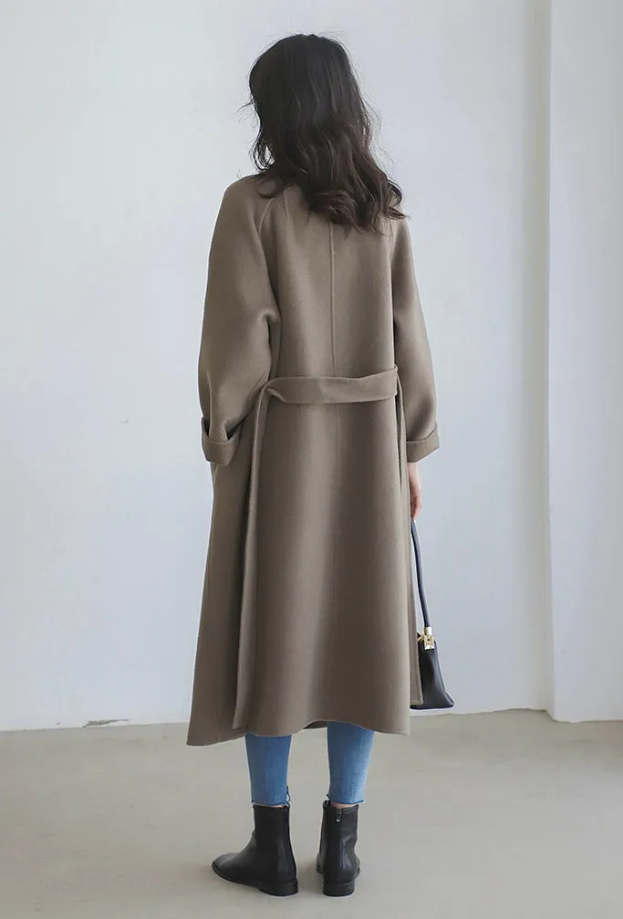 Women Wool Coat, Double-Sided Cashmere Coat Women's Long Over-The-Knee Wool Coat
