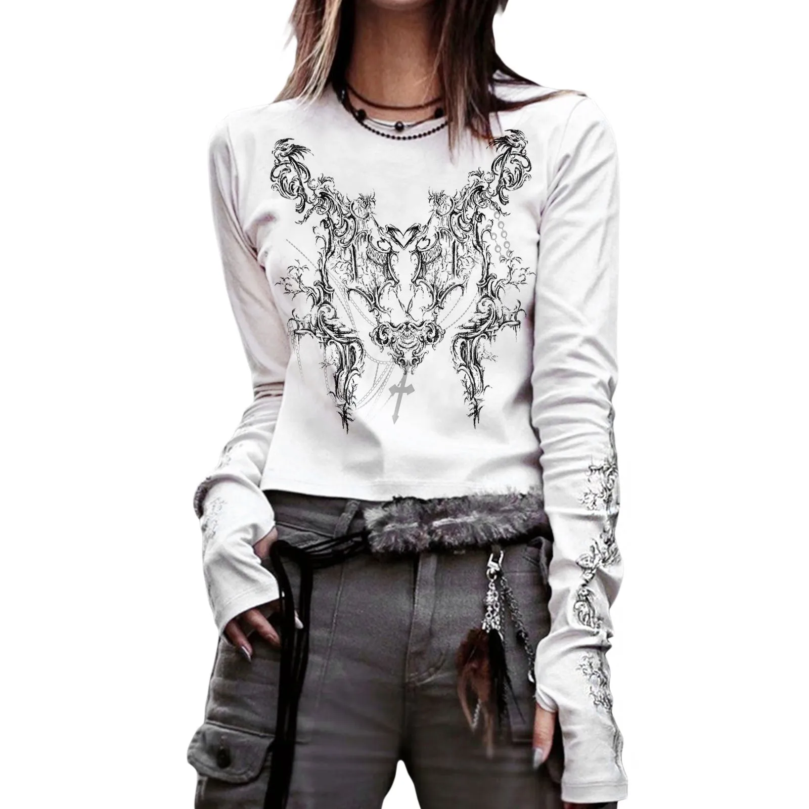 Women's Clothing Milk Silk Brushed Long Sleeve Printed Slim Fit Slimming